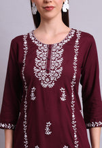Load image into Gallery viewer, Wine Cotton Kurta Set With Pent
