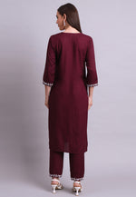Load image into Gallery viewer, Wine Cotton Kurta Set With Pent
