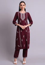 Load image into Gallery viewer, Wine Cotton Kurta Set With Pent
