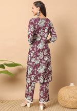 Load image into Gallery viewer, Wine Cotton Kurta Set With Pent

