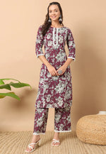 Load image into Gallery viewer, Wine Cotton Kurta Set With Pent
