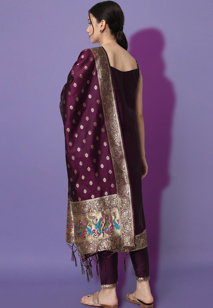 Wine Cotton Silk Readymade Pakistani Suit