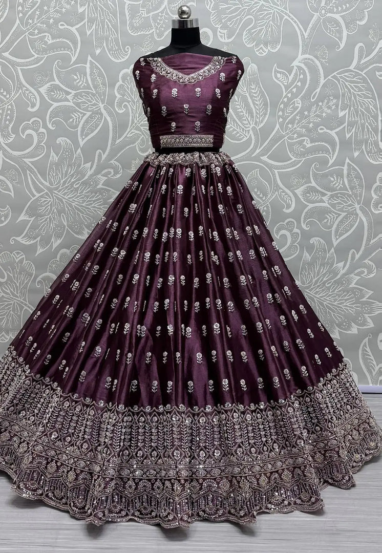 Wine Cotton Silk Wedding Lehenga Choli