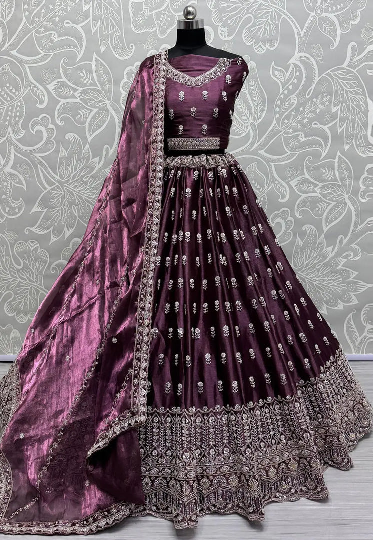 Wine Cotton Silk Wedding Lehenga Choli