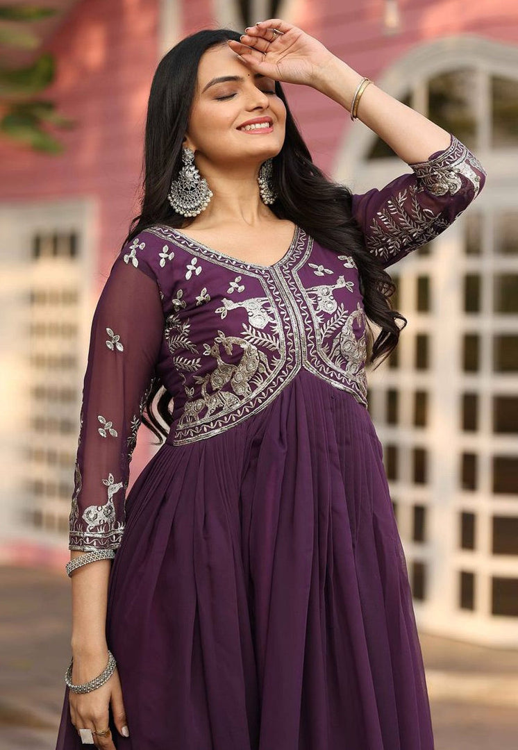 Wine Faux Georgette Gown
