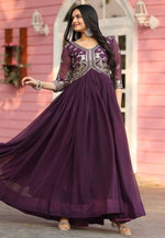 Load image into Gallery viewer, Wine Faux Georgette Gown
