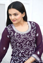 Load image into Gallery viewer, Wine Faux Georgette Kurta Set With Pent

