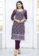 Load image into Gallery viewer, Wine Faux Georgette Kurta Set With Pent
