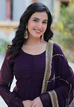 Load image into Gallery viewer, Wine Faux Georgette Readymade Anarkali Suit
