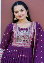 Load image into Gallery viewer, Wine Faux Georgette Readymade Anarkali Suit
