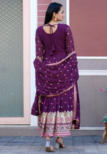 Load image into Gallery viewer, Wine Faux Georgette Readymade Anarkali Suit
