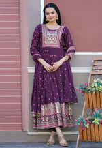 Load image into Gallery viewer, Wine Faux Georgette Readymade Anarkali Suit
