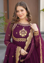 Load image into Gallery viewer, Wine Faux Georgette Readymade Anarkali Suit
