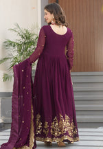 Load image into Gallery viewer, Wine Faux Georgette Readymade Anarkali Suit
