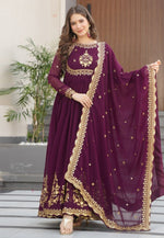 Load image into Gallery viewer, Wine Faux Georgette Readymade Anarkali Suit
