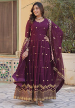 Load image into Gallery viewer, Wine Faux Georgette Readymade Anarkali Suit
