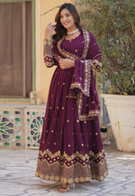 Load image into Gallery viewer, Wine Faux Georgette Readymade Anarkali Suit
