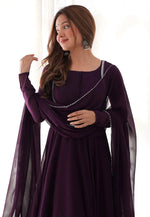 Load image into Gallery viewer, Wine Faux Georgette Readymade Long Anarkali Suit
