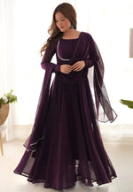 Load image into Gallery viewer, Wine Faux Georgette Readymade Long Anarkali Suit

