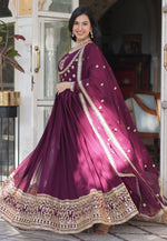 Load image into Gallery viewer, Wine Faux Georgette Readymade Long Anarkali Suit
