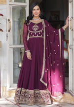 Load image into Gallery viewer, Wine Faux Georgette Readymade Long Anarkali Suit
