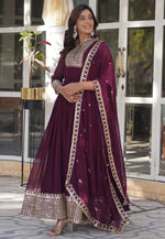 Load image into Gallery viewer, Wine Faux Georgette Readymade Long Anarkali Suit
