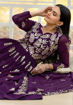 Load image into Gallery viewer, Wine Faux Georgette Readymade Long Anarkali Suit
