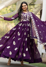 Load image into Gallery viewer, Wine Faux Georgette Readymade Long Anarkali Suit
