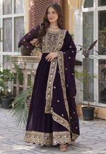 Load image into Gallery viewer, Wine Faux Georgette Readymade Long Anarkali Suit
