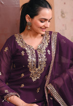 Load image into Gallery viewer, Wine Faux Georgette Readymade Pakistani Suit
