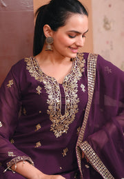 Wine Faux Georgette Readymade Pakistani Suit