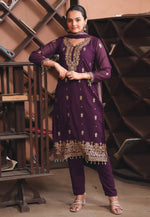 Load image into Gallery viewer, Wine Faux Georgette Readymade Pakistani Suit

