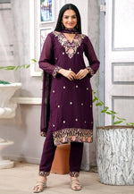Load image into Gallery viewer, Wine Faux Georgette Readymade Pant Style Suit
