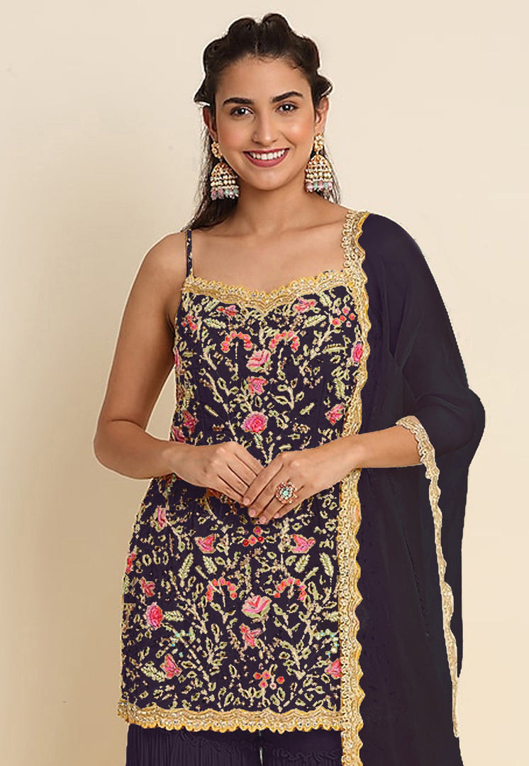 Wine Faux Georgette Sharara Suit