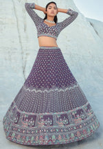 Load image into Gallery viewer, Wine Georgette A Line Lehenga Choli

