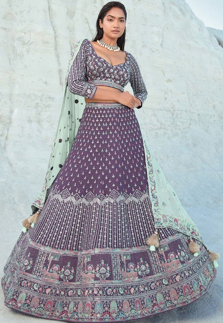 Wine Georgette A Line Lehenga Choli
