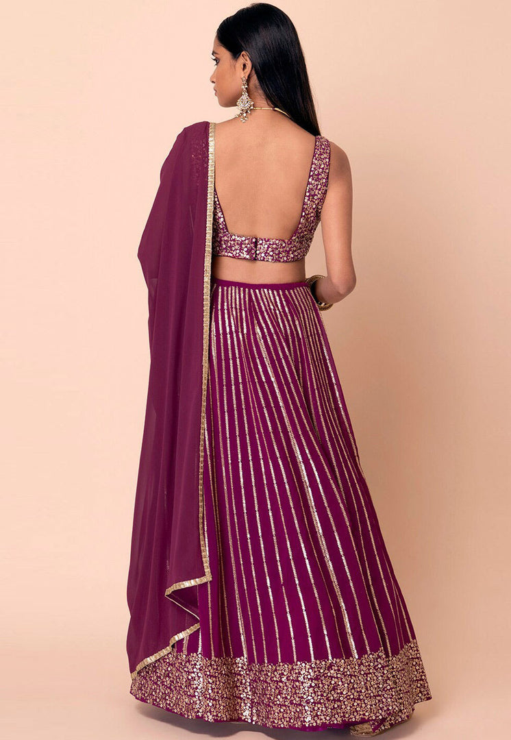 Wine Georgette Circular Lehenga Choli