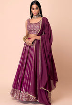 Load image into Gallery viewer, Wine Georgette Circular Lehenga Choli
