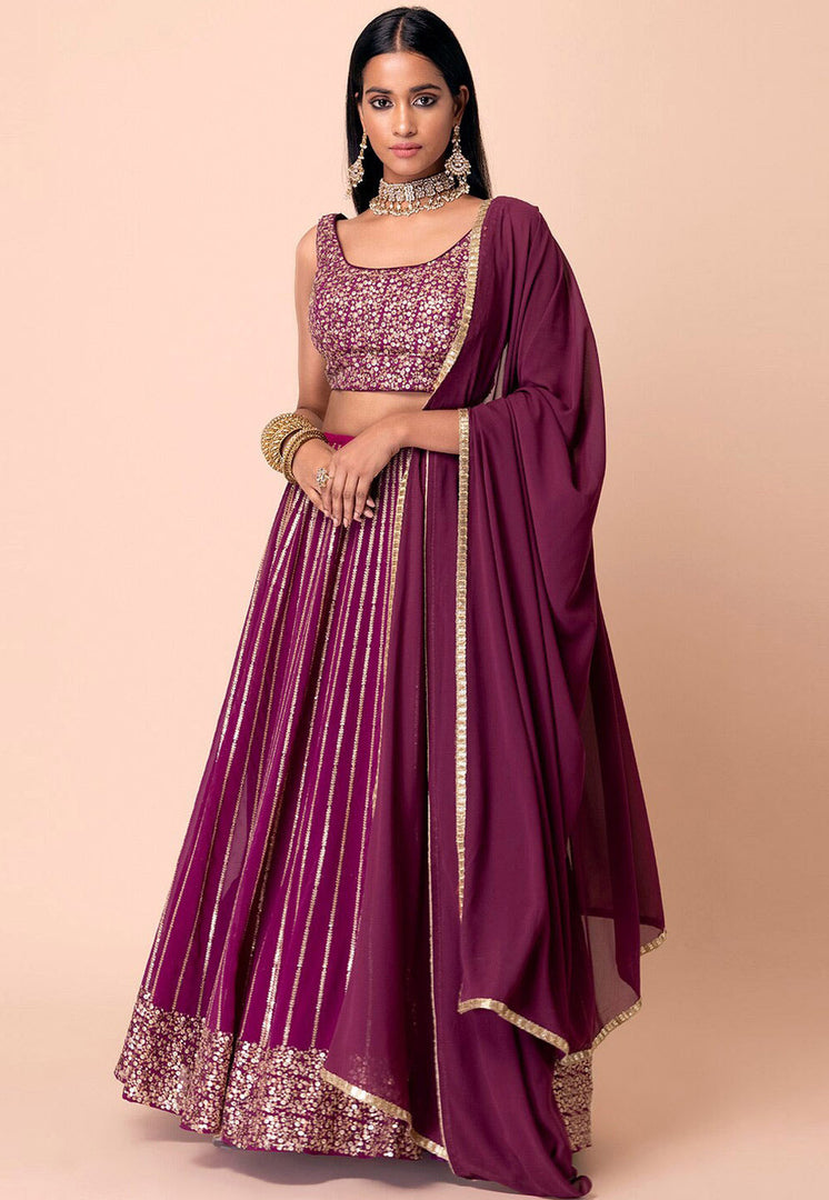 Wine Georgette Circular Lehenga Choli