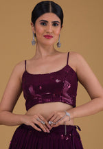 Load image into Gallery viewer, Wine Georgette Circular Lehenga Choli
