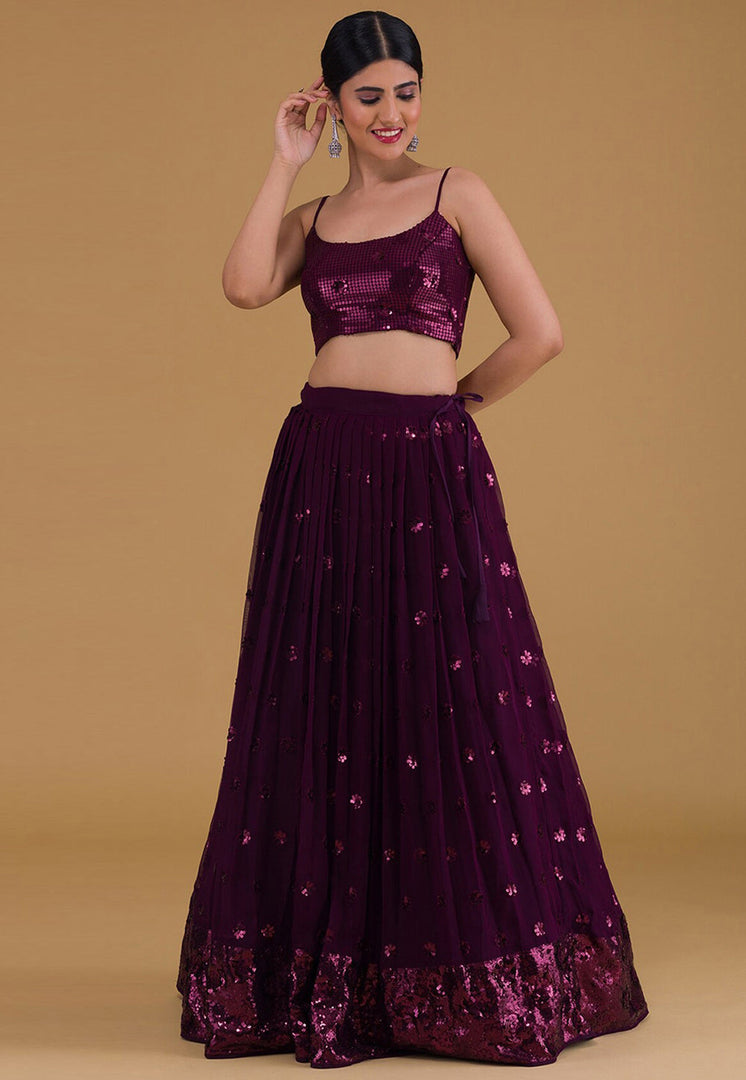 Wine Georgette Circular Lehenga Choli