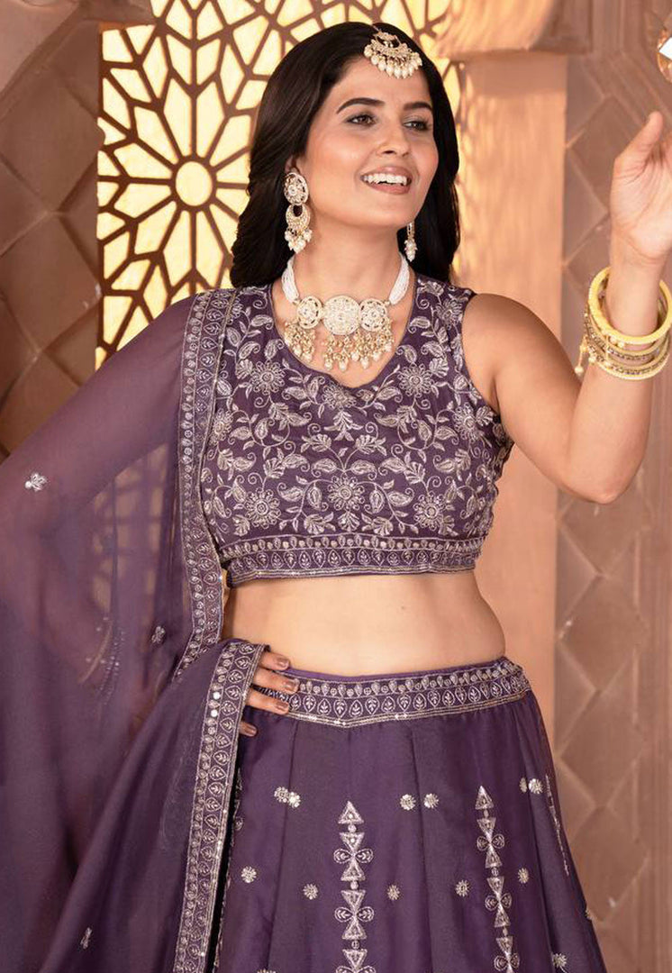 Wine Georgette Circular Lehenga Choli