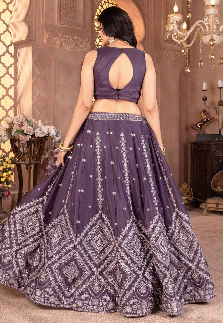 Wine Georgette Circular Lehenga Choli