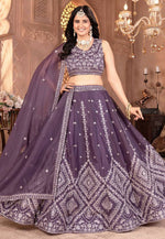 Load image into Gallery viewer, Wine Georgette Circular Lehenga Choli
