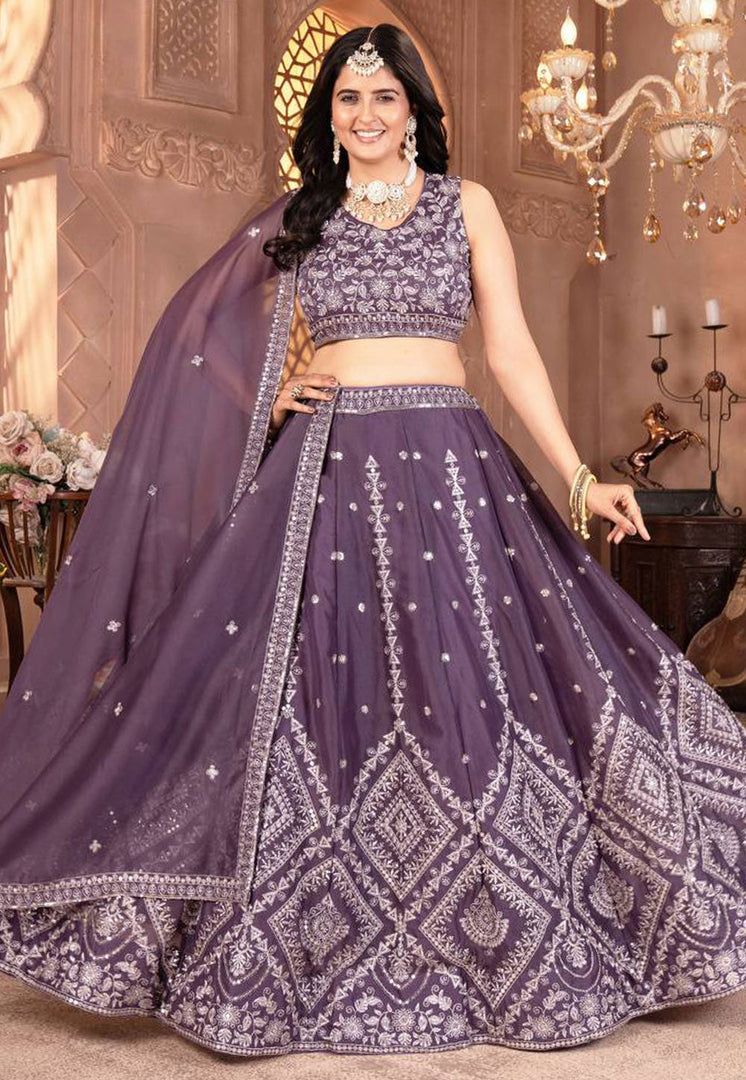 Wine Georgette Circular Lehenga Choli