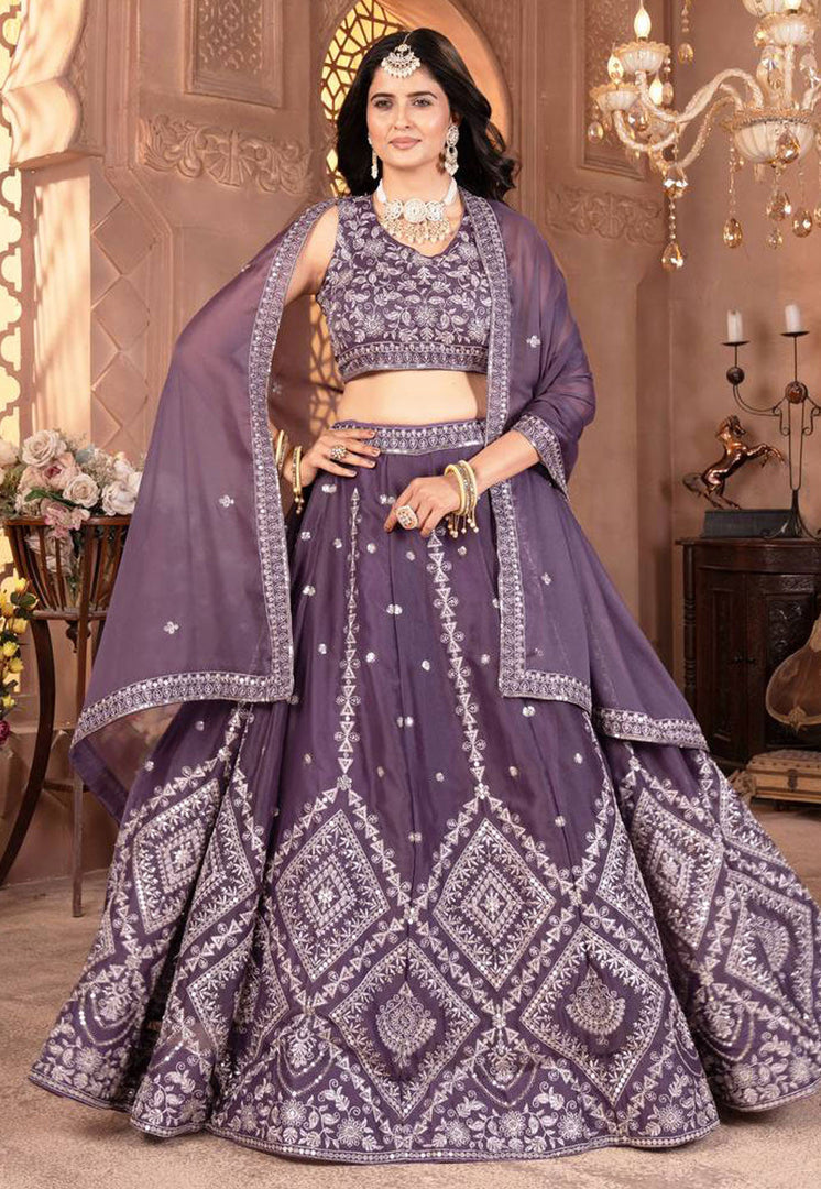 Wine Georgette Circular Lehenga Choli