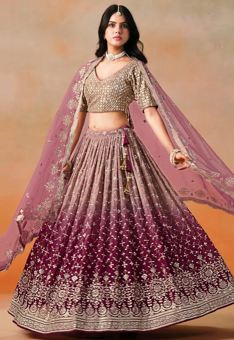 Wine Georgette Circular Lehenga Choli