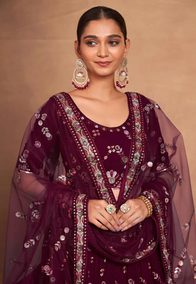 Wine Georgette Lehenga Choli
