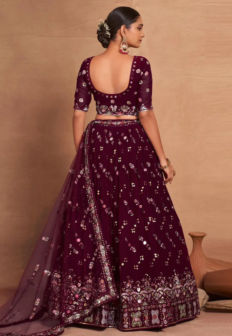 Wine Georgette Lehenga Choli