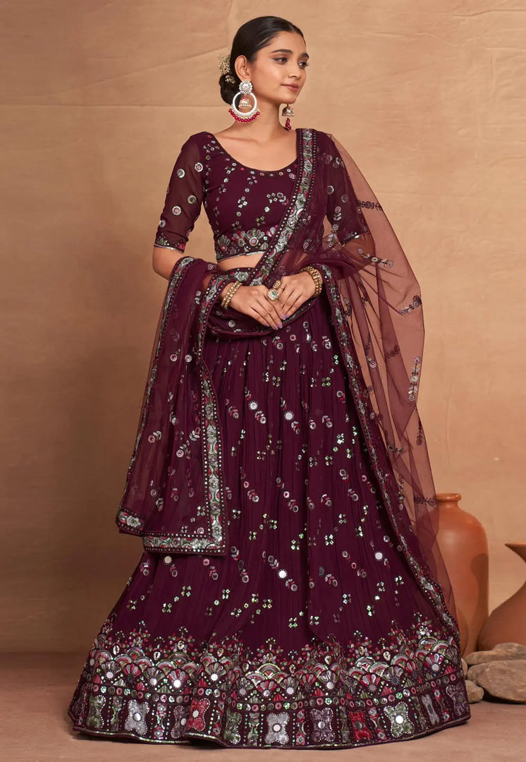 Wine Georgette Lehenga Choli
